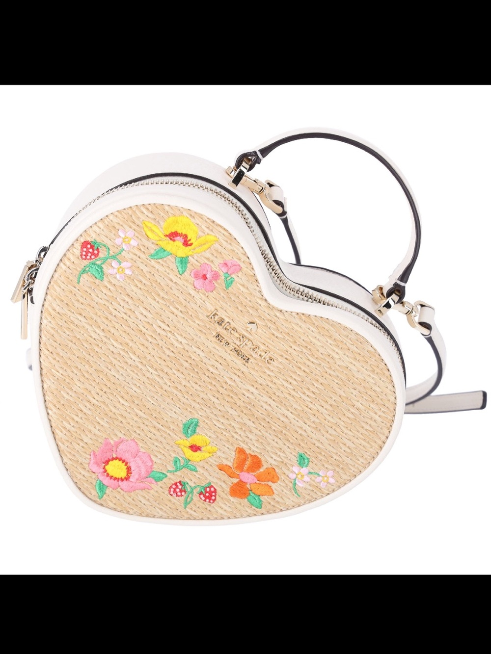 Kate Spade Love Shack Rattan Heart Purse Flowers Embroidered Meringue Multi - Picture 2 of 9